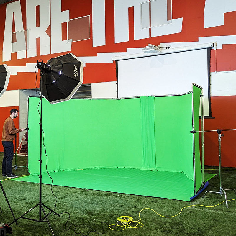 extra wide green screen with floor at Arsenal FC