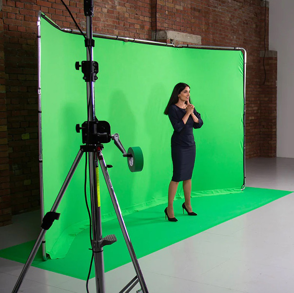 wide green screen backdrop with floor hire